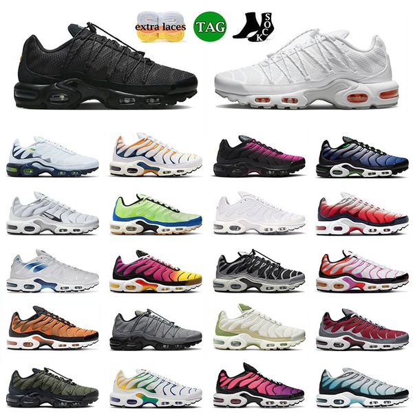 

fashion 2023 men women running shoes tn plus utility black reflective clean white metallic silver tns atlanta brazil sports trainers sneaker