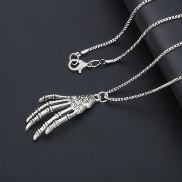 

10pcs punk skeleton hand necklace hollow skull pendant necklace halloween jewelry for men women t-01, Silver
