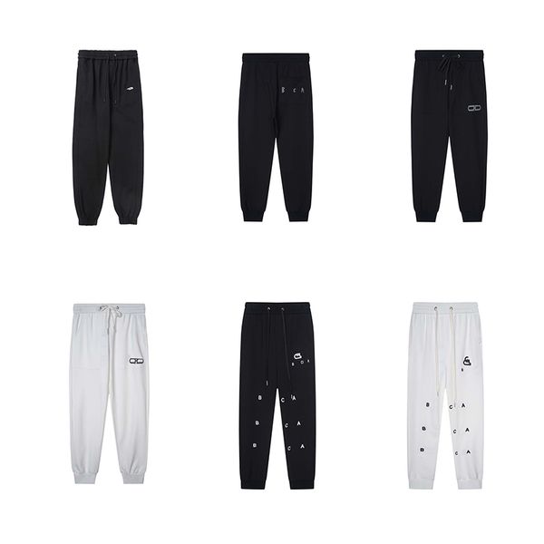 

men's pants new simple pattern pants casual loose drawstring sports pants nine-point sweatpants men women, Black