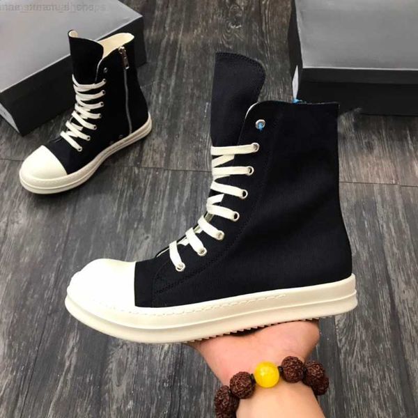 

2023 luxury rick designer ro boots shoes owens man high shoes women canvas sneakers black lace up 35-44