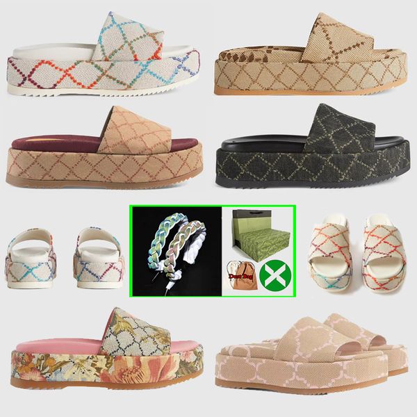 

designer slippers colorful womens platform fashion sandals mid heel high 55mm canvas strap box sandals, Black