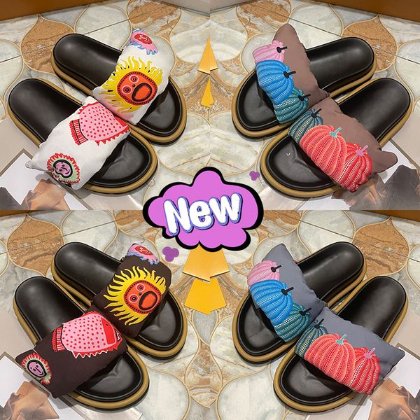 

yk pumpkins slippers designer women pool pillow slides flat comfort mules sandals shoes embossed sliders platform slide summer bread slipper, Black