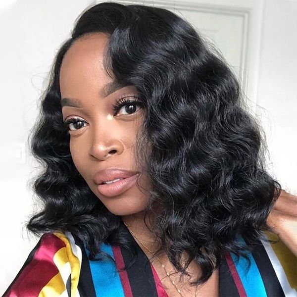

loose deep wave lace frontal wig short bob human hair wigs density deep curly brazilian remy pre-plucked glueless wigs, Black;brown