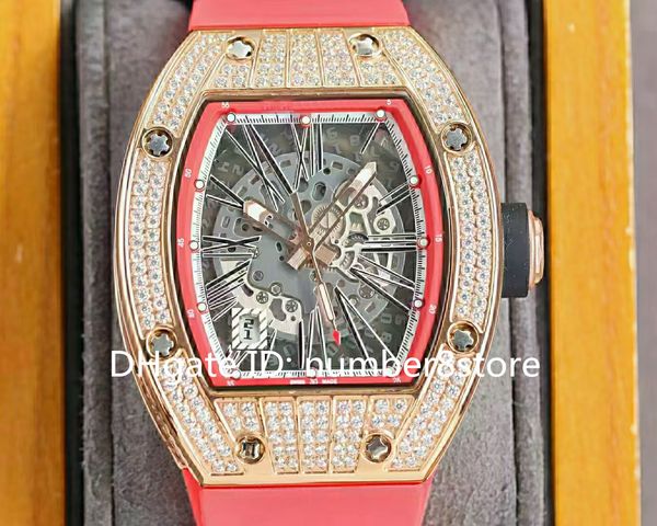 

rm010 diamond luxury mens watch 18k rose gold tonneau sport wristwatch swiss automatic mechanical openworked dial sapphire crystal water res, Slivery;brown