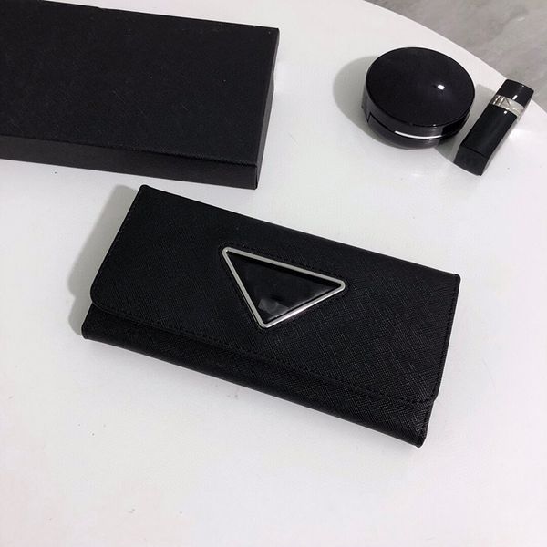 

saffiano triangle leather pink wallets prad coin purses women luxury designer wallet mens card holder with gift box cardholder 19x10cm