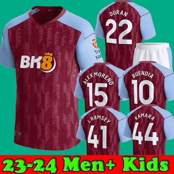 

kamara 23 24 home aston villaes soccer jerseys 2023 2024 watkins buendia mcginn el ghazi douglas luiz mings konsa cash men kids football shi, Black;yellow