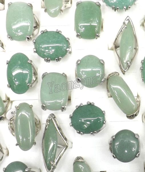 

50pcslot big natural light green jade aventurine rings semiprecious stone rings factory 3260180, Golden;silver