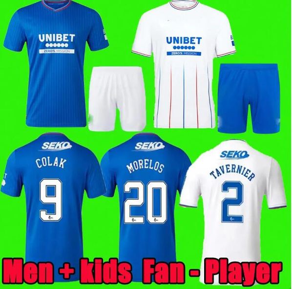 

3xl 4xl 23 24 glasgow rangers away soccer jerseys 2023 2024 home blue sakala kent tavernier morelos colak hogan football shirt men kit kids, Black;yellow