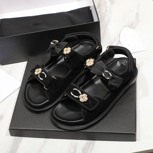 

designer ccity sandals fashion channel heels slide platform slippers woman channel flip flops shoes leather sdgsfv, Black