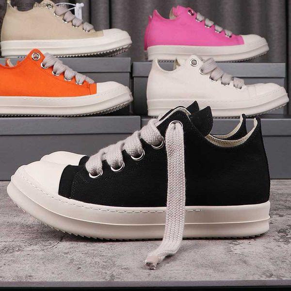 

men's rick shoes casual canvas shoes ro owens thick laces and high women's sneakers, Black