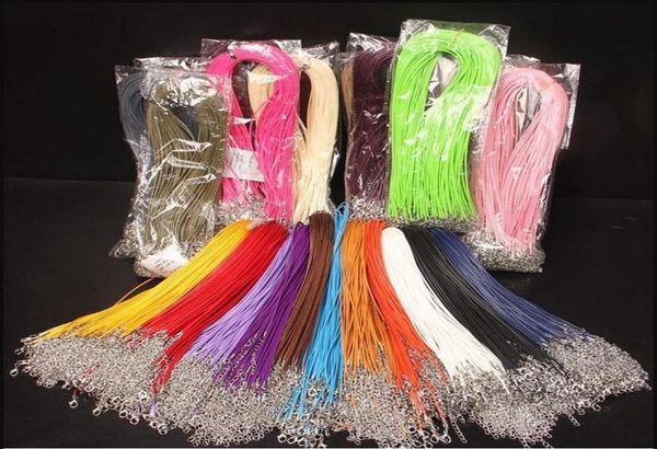 

200pcs / lot mixed wax leather necklace beading cord string rope wire extender chain with lobster clasp diy jewelry7346193, Silver