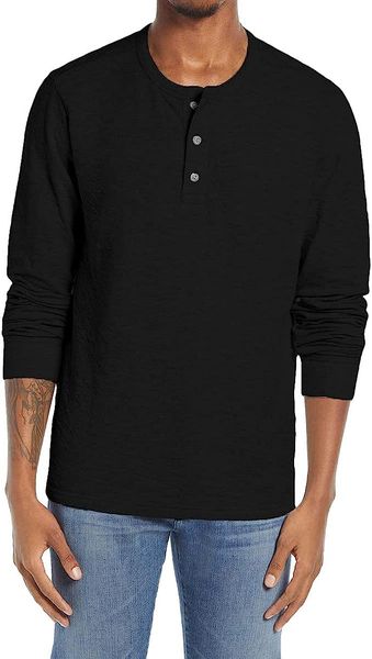 

mens henley shirts long sleeve button up t-shirt solid color black, White;black