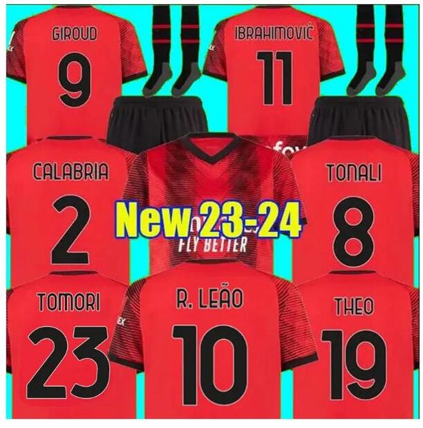 

r. leao soccer jerseys giroud ibrahimovic 23 24 bennacer kessie romagnoli calhanoglu tonali rebic ac milans 2023 2024 football shirt maillot, Black;yellow