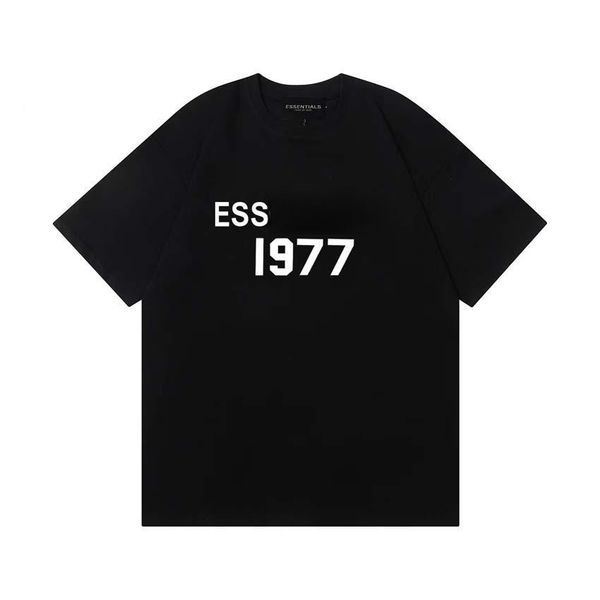 

ess 1977 vintage men t shirt short sleeve men's and women's couple t-shirt loose american high street trend fearofgod multi-line e, White;black