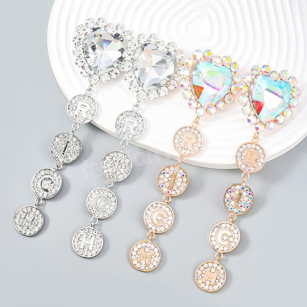 

metal glass rhinestone geometric length dangle earrings wedding party luxury jewelry women's charming accessories, Silver