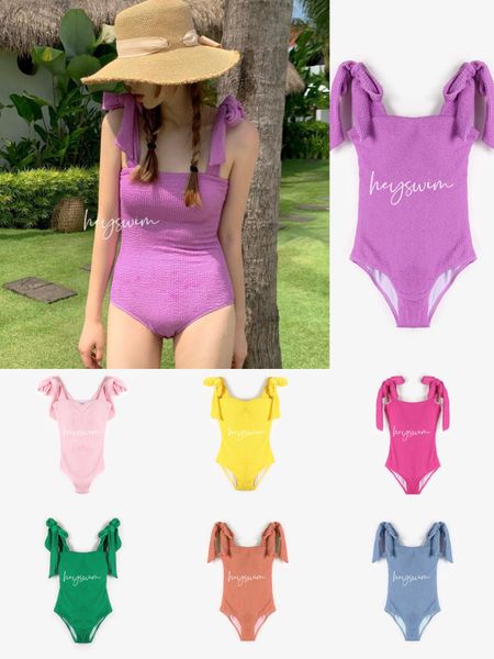 

2023 new designer women girls' one piece swimsuit ins style candy solid color simple retro swimwear shoulder frenulum beach wear bath s, White;black