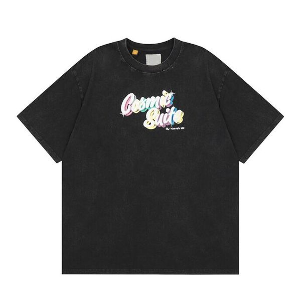 

summer new short sleeve t-shirt double yarn fabric stereo letter shirt printing women men's round neck t-shirt original sweatshirt polo, Black;brown