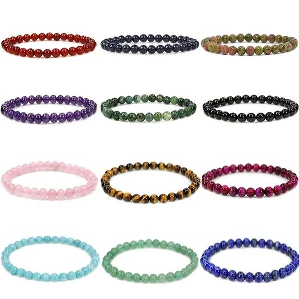 

6mm strand natural stone healing crystal stretch beaded bracelet women men handmade precious gemstone luxury round bracelets jewelry, Black