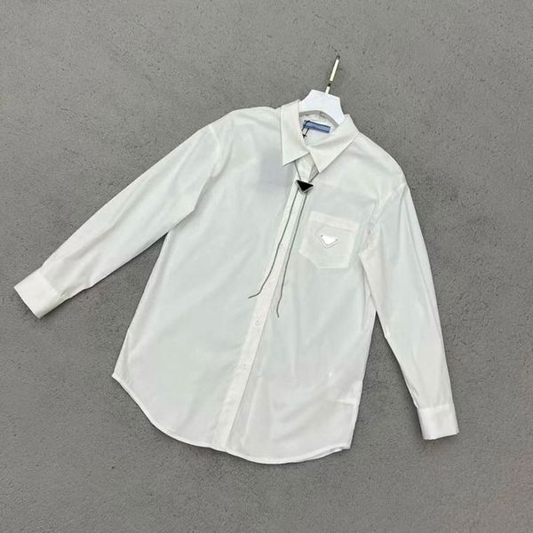 

womens blouses fashion long sleeve lapel designer shirts casual versatile shirt chain retraction design streetwear daily clothes, White