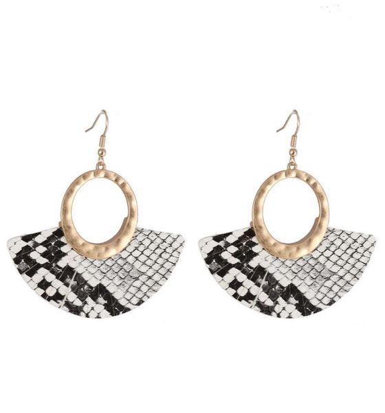 

trendy new skin leather fan fringe statement earrings women hammered gold metal round leopard leather semi circle dangle earrings7185391, Silver