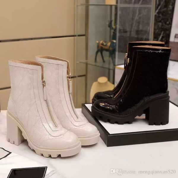 

high heeled boots women shoes lady heels 10cm designer soft autumn winter coarse heel real leather zipper letter metal buckle large size 35-, Black