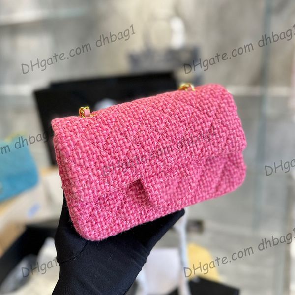 

womens classic mini square tweed pink quilted cf bags gold metal hardware matelasse chain crossbody shoulder luxury designer cosmetic case h