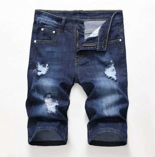 

men designer slim ripped shorts distressed short jeans bleached retro denim big size 28-42 trousers jb3721, Blue