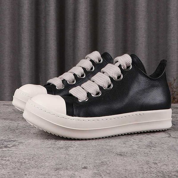 

2022s men's casual shoes rick genuine leather thick bottom nverted triangle shoes for women male sneakers jumbo shoeslace owens men sne