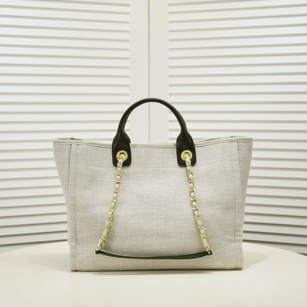 

luxury women's beach bag tote bag single shoulder bag canvas designer bag shopping bag with chain luxury handbag linen pearl print cros