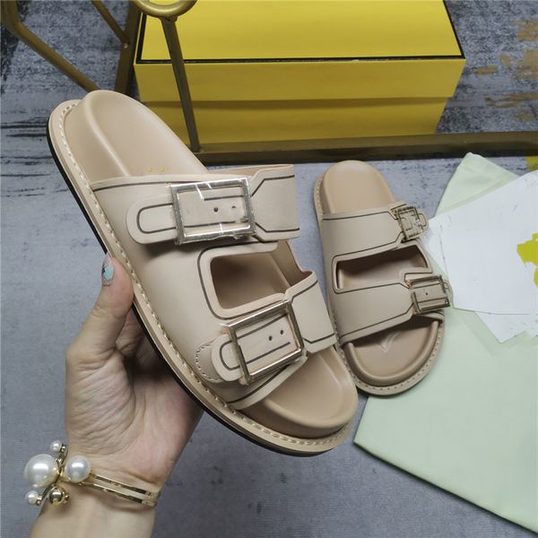 

fashion slippers 2023 fendyity luxury design summer men and women flat shoes thick sole leather rubber letter logo casual cartoon slippers 0, Black