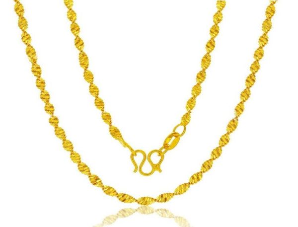 

genuine 18k yellow gold color necklace for women water wave chain bone/box/o chain 45cm necklace pendant jewelry 09279967968, Silver