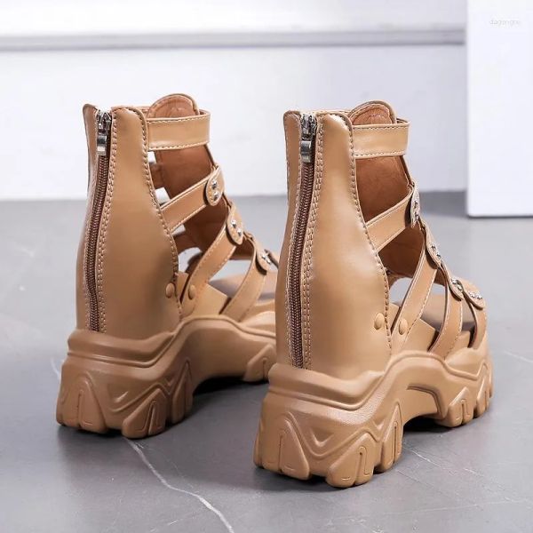 

sandals women thick bottom gladiator shoes woman chunky sneakers high platform hollow out 11cm wedge heels beach sandalias, Black