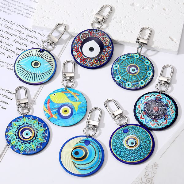

4cm round evil eye keychains key bag decorate lanyards key chain for women gift, Silver