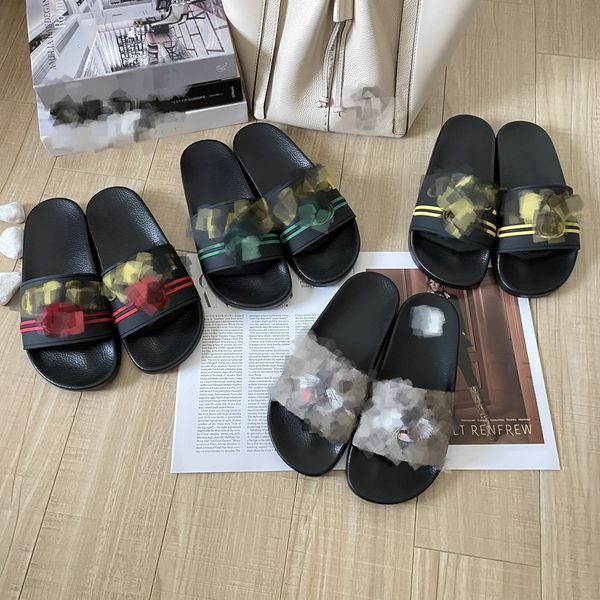 

designers sandals men women slippers fashion classic bee brocade g slides flats leather rubber heatshoes platform stripe flip flops gear bot, Black