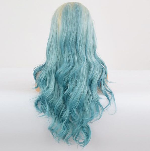 

whole body curly lace front wig ombre blue hair heat resistant fibers synthetic lace front wig glueless half hand tied for all4798996, Black