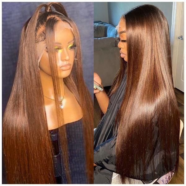 

brown straight 13x4 lace front human wigs chocolate brown 360 hd full lace frontal wig colored lace front wigs for black women, Black;brown
