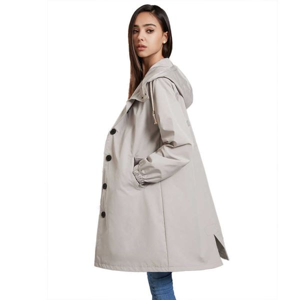 

autumn and winter new waterproof hooded casual long shearling coat women's loose large outdoor windbreaker 23 womens leather jackets, Black