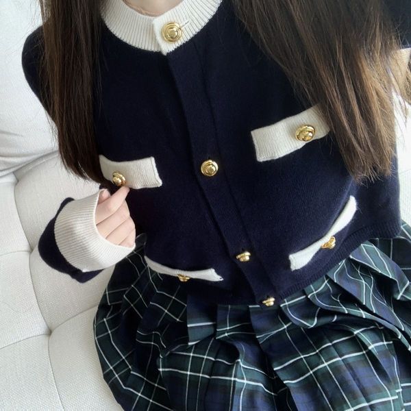 

xiaoxiang ml slim fit slim wool zhang yuanying knitted sweater cardigan short women, Black;brown