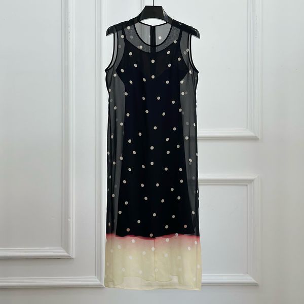 

runway dress 2023 spring & summer dot printed silk dress, Black