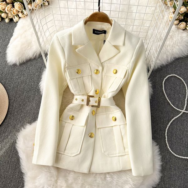 

women's jackets 2023 autumn coat new autumn winter outerwear fashion checkered vintage golden buttons pocket women's notched colla, Black;brown