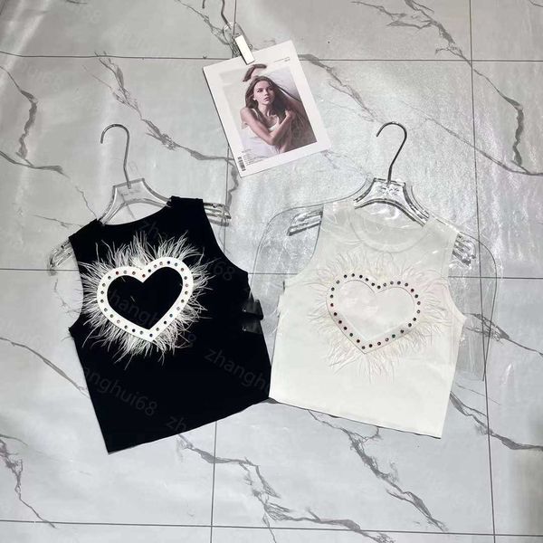 

23ss womens designer clothing womens knits solid color color diamond love figure 5 feather decoration knitted vest womens clothes, White