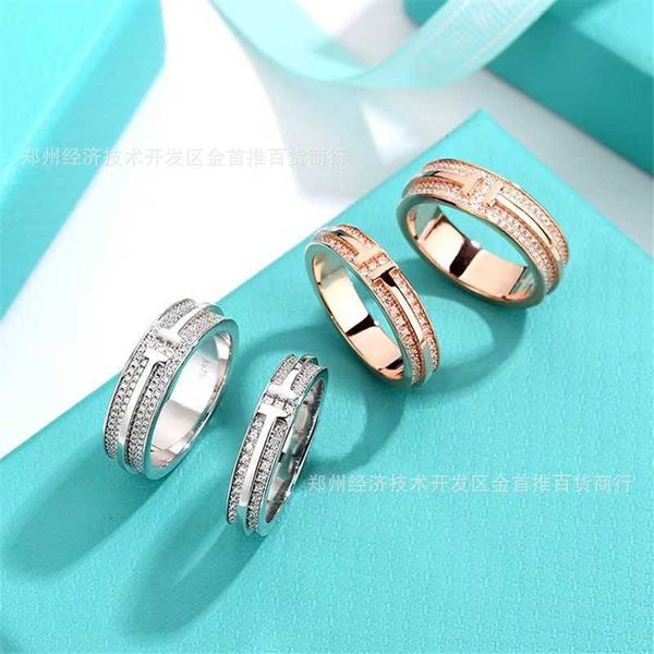 

high version tiffay double t ring popular t-shaped 925 silver band diamond couple