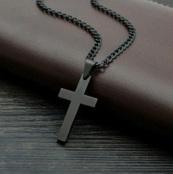 

vintage cross pendant necklace stainless steel black chain men women jewelry gift4435134, Silver