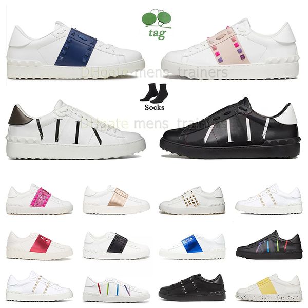 

luxury men women casual dress shoes open change low sneakers green black white red golden leather graffiti loafers platform valentinity trai