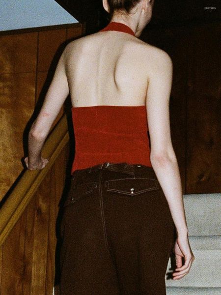 

women's tanks boho chic floral halter with backless design and slit hem - sleeveless crop camisole for trendy summer streetwear, White