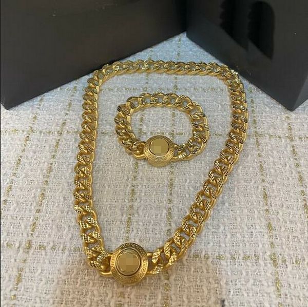 

gold cuban coarse chain choker necklace bracelet banshee head portrait designer jewelry women's men lovers birthday party hiphop rock p, Black