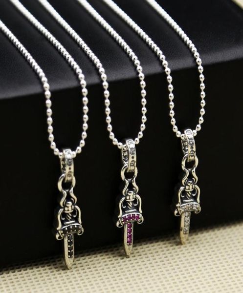

brand new 925 sterling silver vintage american handmade designer jewelry antique silver sword necklace pendant with cz 3 colors h5399779