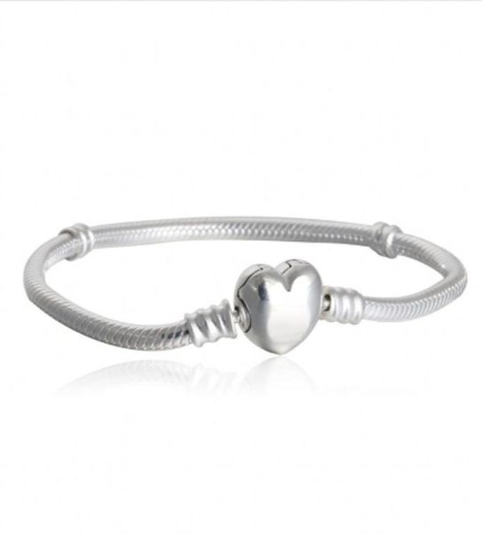 

new heart clasp bracelets famous brand logo authentic 925 sterling silver fashion chain charm bracelets diy charms beads pd11249512, Black