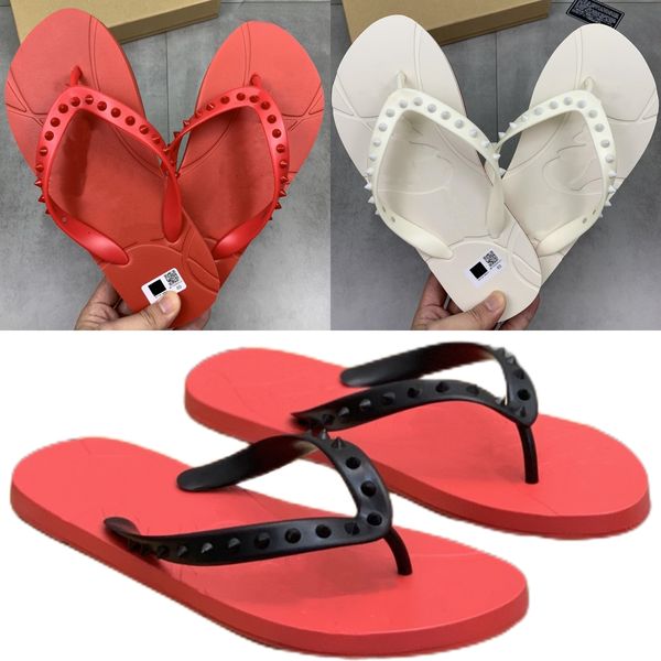 

designer red slippers man sandal beach shoe woman black white red flip flops rivet colored plastic thong sandals couple pool slides with box