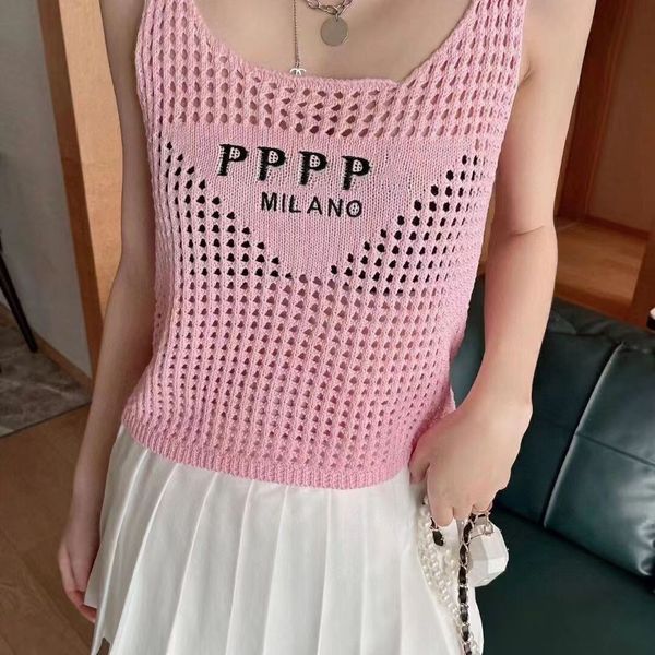 

women's designer tanks camis t shirt women round hollow out pullover hollow out knitting t-shirt letter print fashion clothing, White